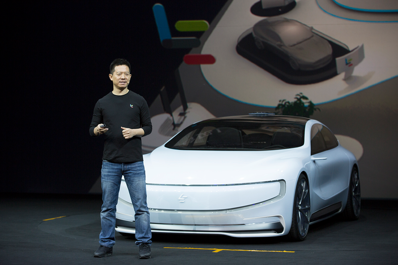 Jia Yueting in front of his not-Faraday-Future-I-know-this-is-confusing LeEco concept car. Photo Credit: LeEco